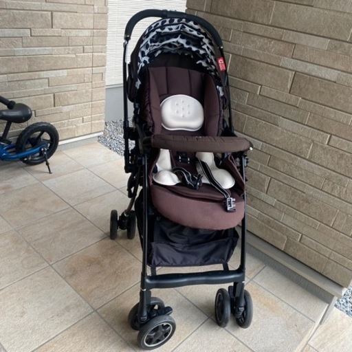美品 Aprica アップリカ 折りたたみ式 AB型両対面式 ベビーカー 水玉 ブラウン