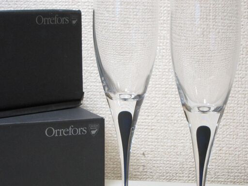 Orrefors☆オレフォス INTERMEZZO(インターメッツ) ペア シャンパングラス ブルー 北欧デザイン スウェーデン Erika Lagerbielke