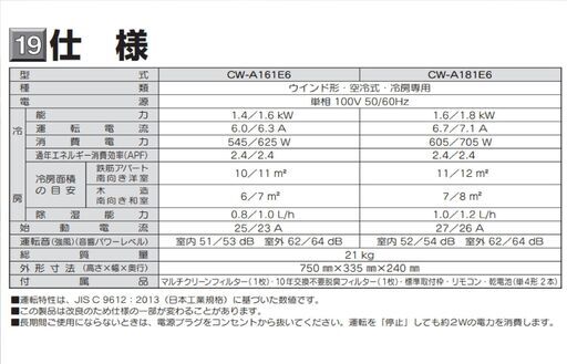 VB54 コロナ 18年製 ルームエアコン ウインド形 冷房専用 CW-A161E6 窓