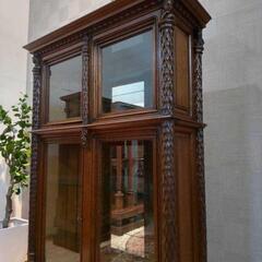 極上！フランスアンティーク 約120万円 高級ガラスキャビネット  オーク無垢材