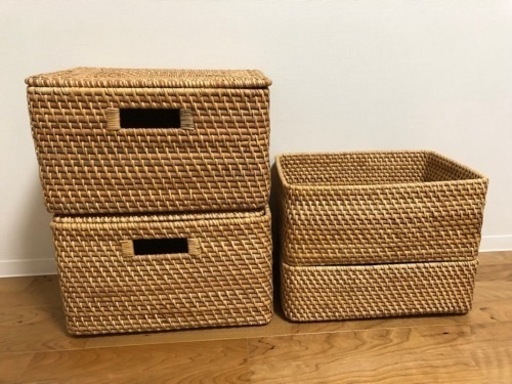 ラタンバスケット　4点セット　蓋付き　無印　ニトリ　収納ケース　カゴ