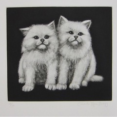 希少！チャールズ・リン・ブラッグ 猫の銅版画 2枚セット 美品