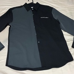 【新品】黒&グレーのバイカラーシャツ　Lサイズ