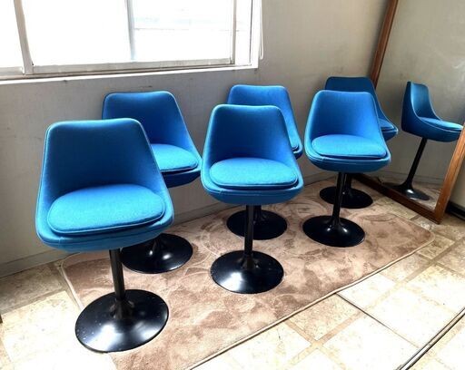 取引成立USed7客セット　カウンター 椅子 チェア カウンターチェア バーチェア スナック　色　青　ブルー