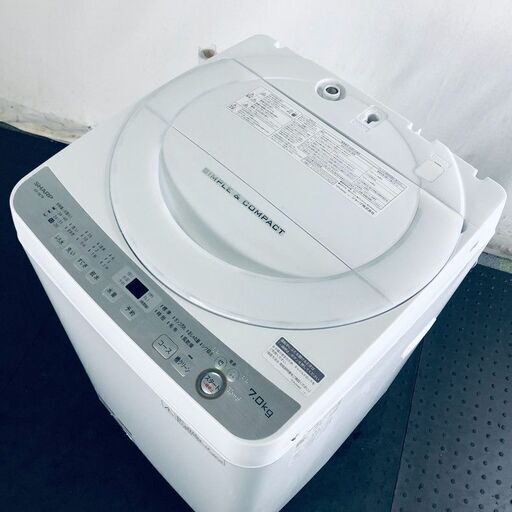 ID:sg213656 シャープ SHARP 洗濯機 一人暮らし 大きめ 中古 2018年製 全自動洗濯機 7.0kg シルバー 送風 乾燥機能付き ES-GE7B-W  【リユース品：状態A】【送料無料】【設置費用無料】
