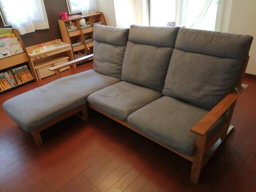 ☆美品☆オーク材天然木の木枠　ソファ オットマン付き