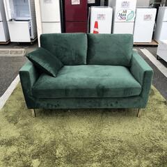 展示品・未使用品】2人掛けソファ フロアソファ ベルベット調 グリーン
