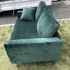展示品・未使用品】2人掛けソファ フロアソファ ベルベット調 グリーン