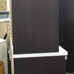 レンジボード 木目調 ダークグレー キッチンボード エナメル調 高さ205㎝ 幅119.5㎝ 奥行48㎝ 引出し2杯ソフトクローズ たっぷり収納 西岡店