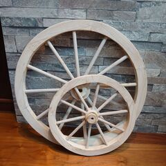木製：車輪のオブジェ(大小2点セット)