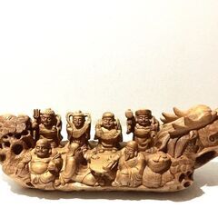 七福神 龍船 宝船 木製 天然木 一本木 一刀彫 木彫り 置き物...
