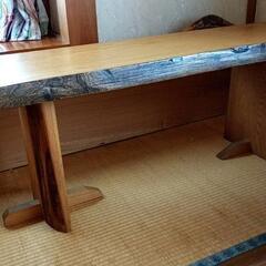 【近郊ならお届けも検討可】天然木　ダイニングテーブルセット　　一枚板　長椅子2脚