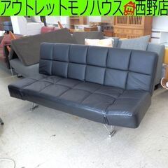ソファベッド 合皮 ブラック 2人掛け 黒 スレキズ有 ソファ 