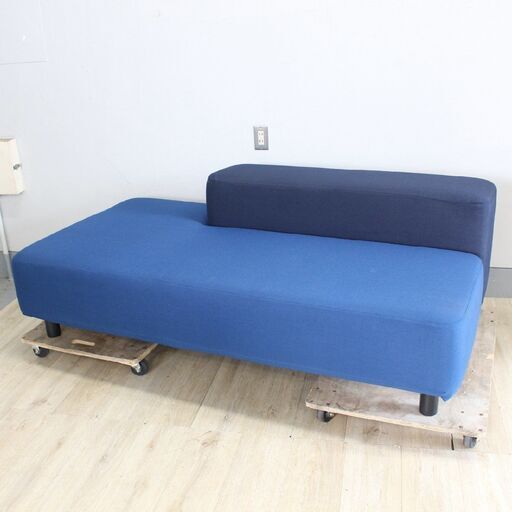 T139) MUJI 2P ソファベンチ本体 ソファ チェア オーク ファブリック 椅子 無印良品 家具 インテリア ブルー 青