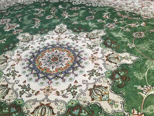 ペルシャ絨毯 カーペット 高級 グリーン