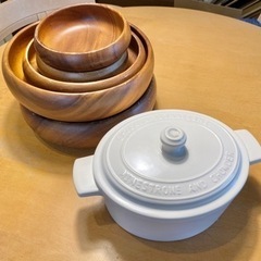陶器製耐熱鍋ポット 木製サラダボウル5点セット