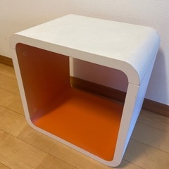 棚　サイドテーブル　ボックス　(白&オレンジ)