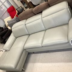 3人掛けソファ レザーソファ ライトグレー L字型 ヘッドレスト角度調整可【ユーズドユーズ名古屋天白店】 J1937