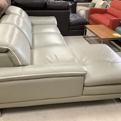 3人掛けソファ レザーソファ ライトグレー L字型 ヘッドレスト角度調整可【ユーズドユーズ名古屋天白店】 J1937
