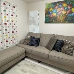 外国製）ソファー【オットマン付】、テーブル