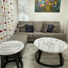 外国製）ソファー【オットマン付】、テーブル