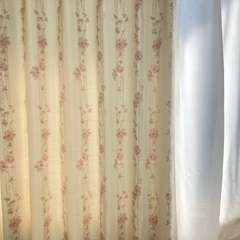 腰高窓 花柄カーテン 2枚組 レースカーテン 付き