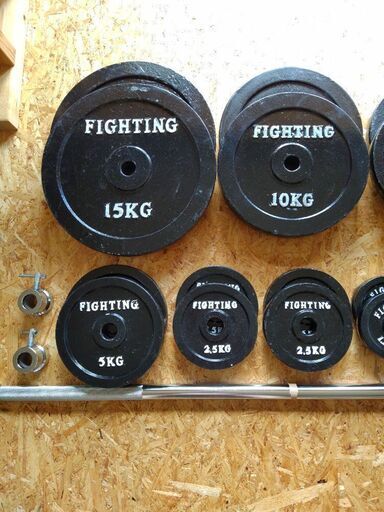 ファイティングロード、バーベル100kgセット、自作ベンチ台サービス