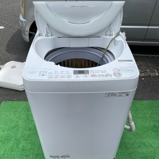 2019年製 SHARP シャープ 全自動洗濯機 ES-KS70V ホワイト系 穴なし曹 7.0㎏