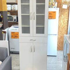 食器棚 キャビネット 横幅60cm 鏡面仕上げ 白 ホワイト ★買取帝国 志木店