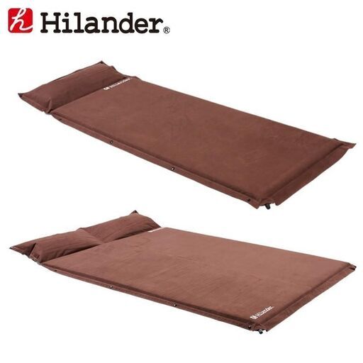 アウトドアマット ハイランダー スエードインフレーターマット (枕付きタイプ) 5.0cm  シングル+ダブル ブラウン