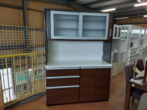 松田家具　セレスレンジ　２枚スライド扉キッチンボード　こげ茶　【愛品倶楽部柏店】