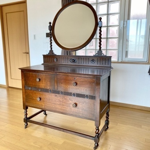 MIRROR CABINET　antique　ミラー キャビネット　キャスター付　※引取限定