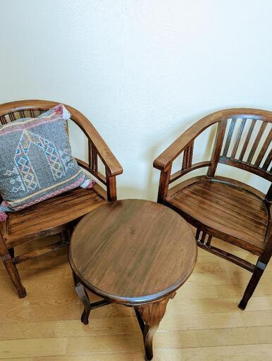 アジアン家具　コーヒーテーブル＆チェア2脚　アンティーク　ヴィンテージ　レトロ　オリエンタル　イス椅子