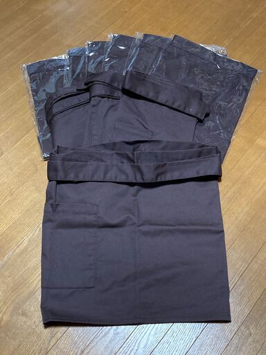 【新品】エプロン　10枚セット ショート 無地前掛け 腰下エプロン　ブラウン