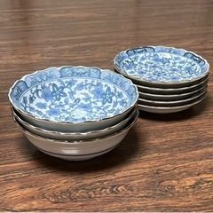 日本製 深鉢3 + 小皿5 藍染付