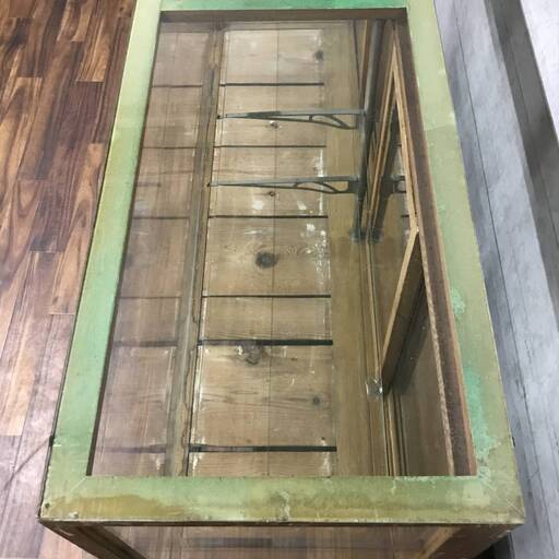 PH9/62　木製ガラスショーケース W150×D45.5×H97㎝ 昭和レトロ 店舗什器 収納棚 ヴィンテージ 雑貨 コレクション　