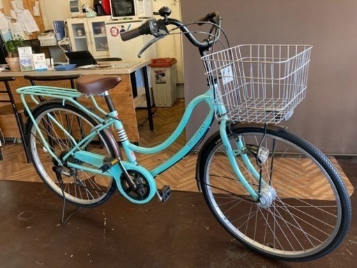 【チェーン新品！】 LEDオートライト　6段変速　26インチ自転車　エメラルドグリーン チェーン新品！】 LEDオートライト 6段変速 26インチ自転車 エメラルド