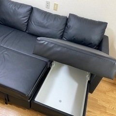 【美品】【人気商品】ソファーベッド　黒　レザー　ニトリ