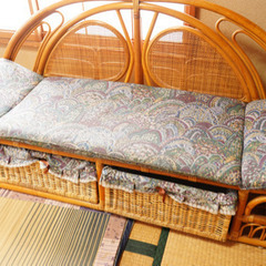 天然素材 籐のおおきなラブソファー