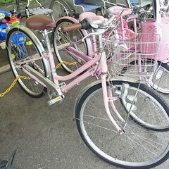 26インチ　シティサイクル　3段切り替え　カゴ　自転車　ピンク　...