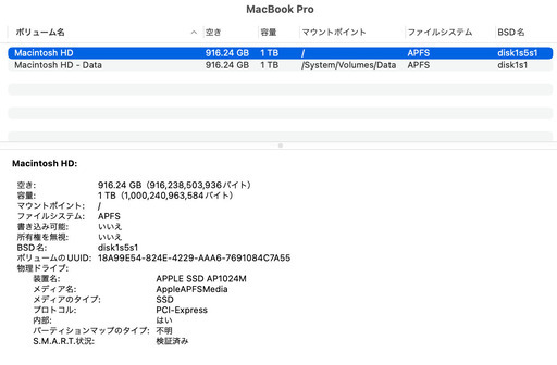 MacBook Pro 15インチ 2018 i7 32GB 1TB タッチバーモデル