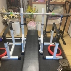 ベンチプレス　シャフト　プレート　セーフティー付き