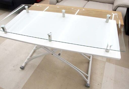 長谷川産業 ガラス昇降テーブル W1200×H320-750mm 生活家具 センターテーブル レバー式