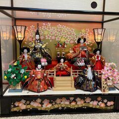 【終了】久月の雛人形 七人飾り ガラスケース オルゴール付き
