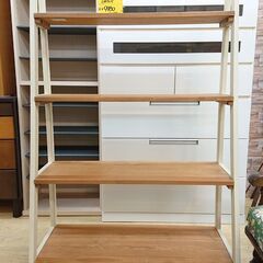 関家具 天然木 teetree ティツリー 90幅 ラック / 【nora.Project】 定価44000円 4段シェルフ ツートンカラー  ホワイト(木製フレーム)×ナチュラル(棚板) 木目調■横幅90cm×奥行40cm×高さ136cm■近隣配送無料 買取帝国 朝霞店