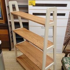 関家具 天然木 teetree ティツリー 90幅 ラック / 【nora.Project】 定価44000円 4段シェルフ ツートンカラー  ホワイト(木製フレーム)×ナチュラル(棚板) 木目調■横幅90cm×奥行40cm×高さ136cm■近隣配送無料 買取帝国 朝霞店