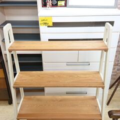 関家具 天然木 teetree ティツリー 90幅 ラック / 【nora.Project】 定価44000円 4段シェルフ ツートンカラー  ホワイト(木製フレーム)×ナチュラル(棚板) 木目調■横幅90cm×奥行40cm×高さ136cm■近隣配送無料 買取帝国 朝霞店