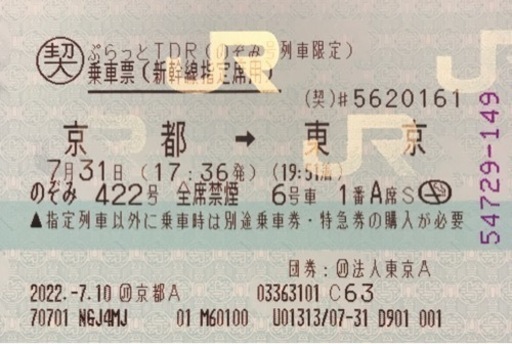 京都→東京ディズニーランド 新幹線 のぞみ 指定席