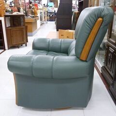 1人用ソファ 回転椅子 幅約78cm グリーン系 ハイバック 家具 1P 1人掛け ソファー 苫小牧西店 1人掛けソファー 本革 1Pソファ グリーン系 レザー調 回転式ソファ 回転