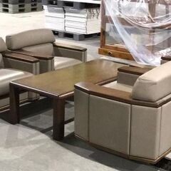 オカムラ　総革、高級応接 5点セット　中古　レザー張　引取り可：田川市